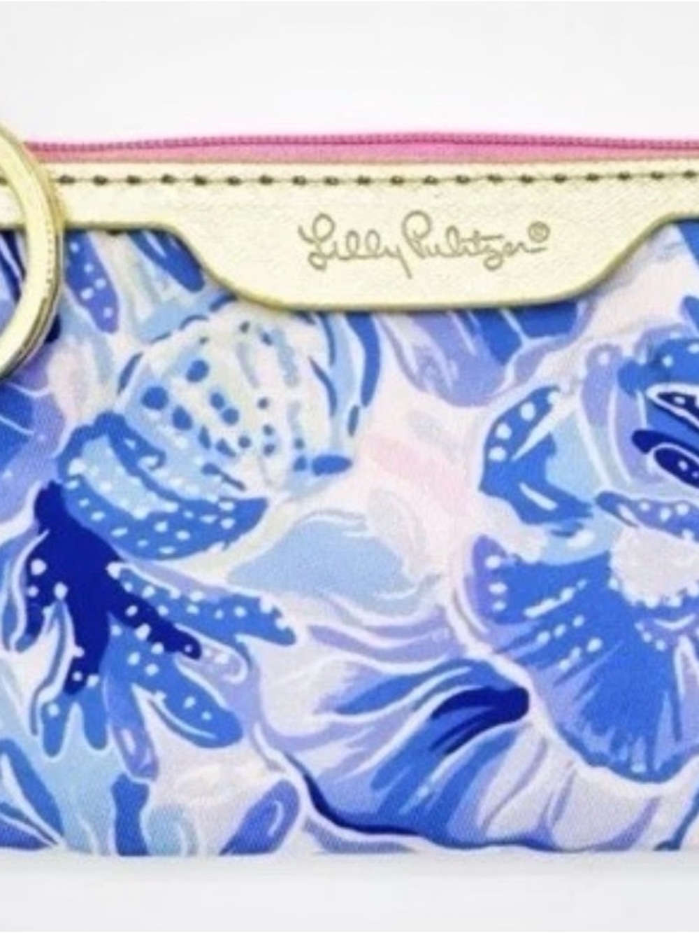 Lilly Pulitzer Blue and Pink Floral Wristlet with Cream Trim